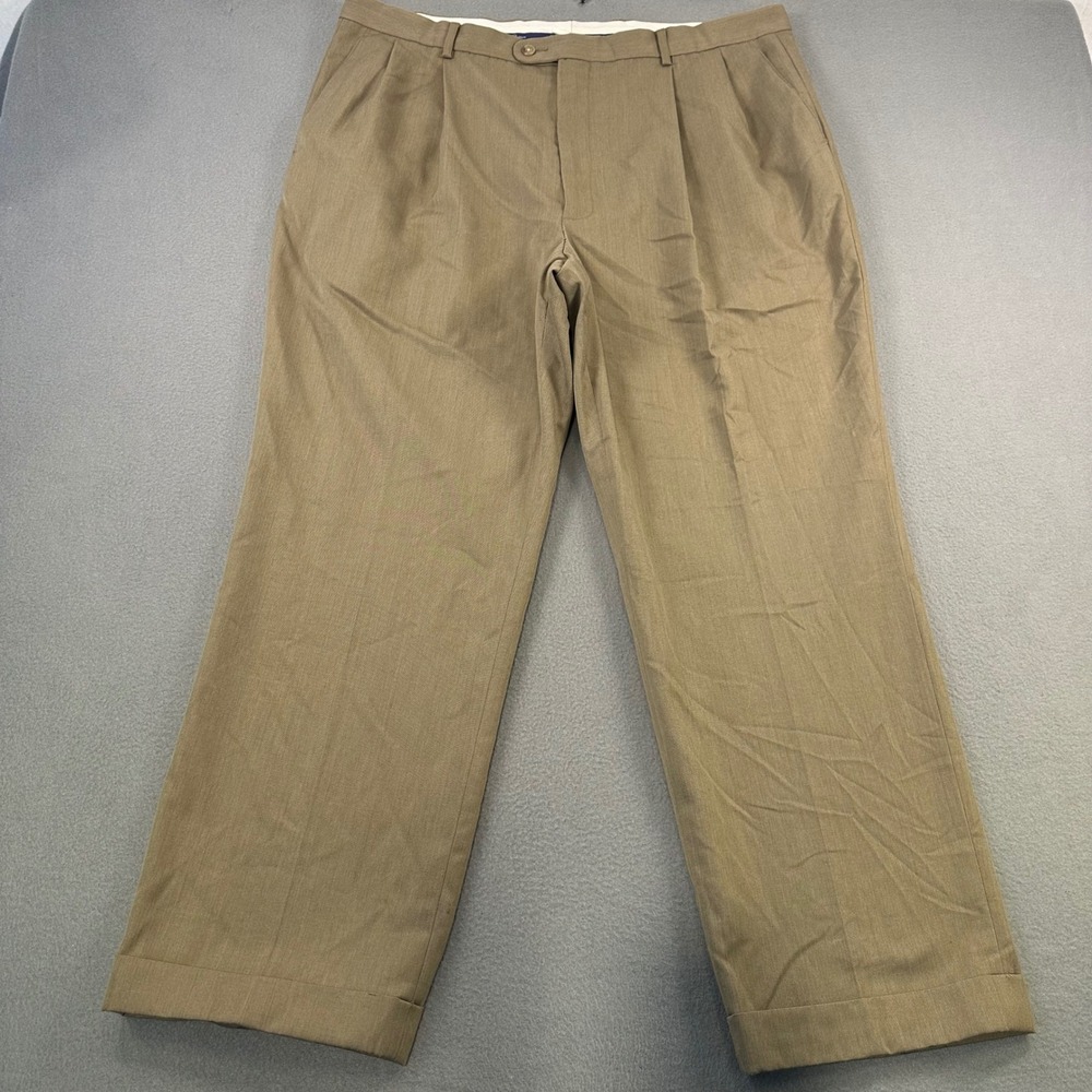 Alan Flusser Mens Pleated Dress Pants 42x30 Tan Wool Blend Cuffed Khaki Trousers